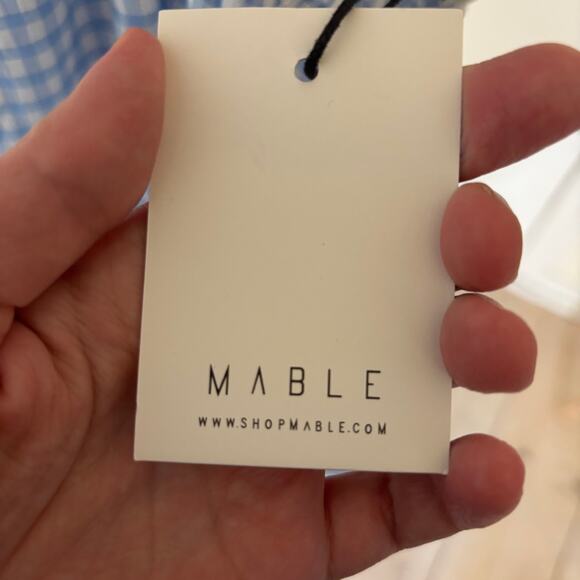 Mable NWT Women's Blue Gingham Backless Cross Front Mini Dress Flowy M - Picture 5 of 8